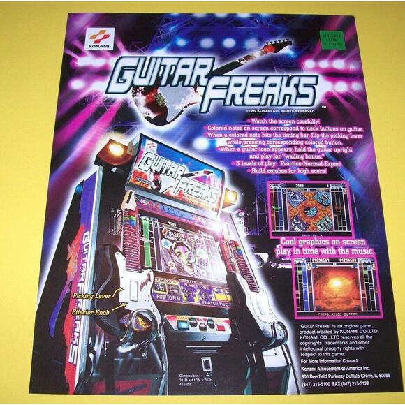 Guitar Freaks Arcade Game FLYER Original NOS 1999 Music Rock And Roll Art Sheet - Picture 2 of 2